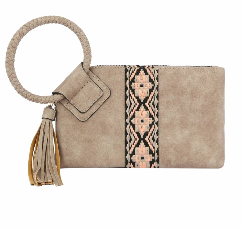 Aztec Tapestry Wristlet Clutch Bag Stone Tan